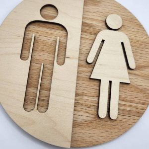 Round Wooden Unisex Bathroom Sign – Modern WC Decor - Image 5